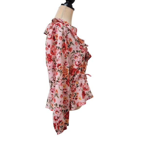 Old Navy Size L  "Bed of Flowers" Pink Floral Ruffle Trim Blouse, NEW with Tag - Picture 7 of 16